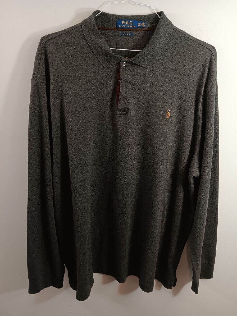 Ralph Lauren Polo Shirt Men Size 2XL Gray Collared Long Sleeve Classic Fit